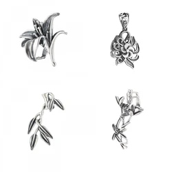 925 Sterling Silver Bamboo leaf Shaped Pendant Clip Clasp Pinch Pendant Bail Connector DIY Necklace Making Accessories