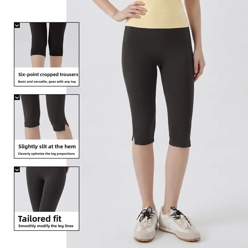 Women's High Waist Yoga Pants Naked Feeling Capri Leggings Side Split Hem Buttery Soft 7/8 Sports Tights Pilates Gym Activewear