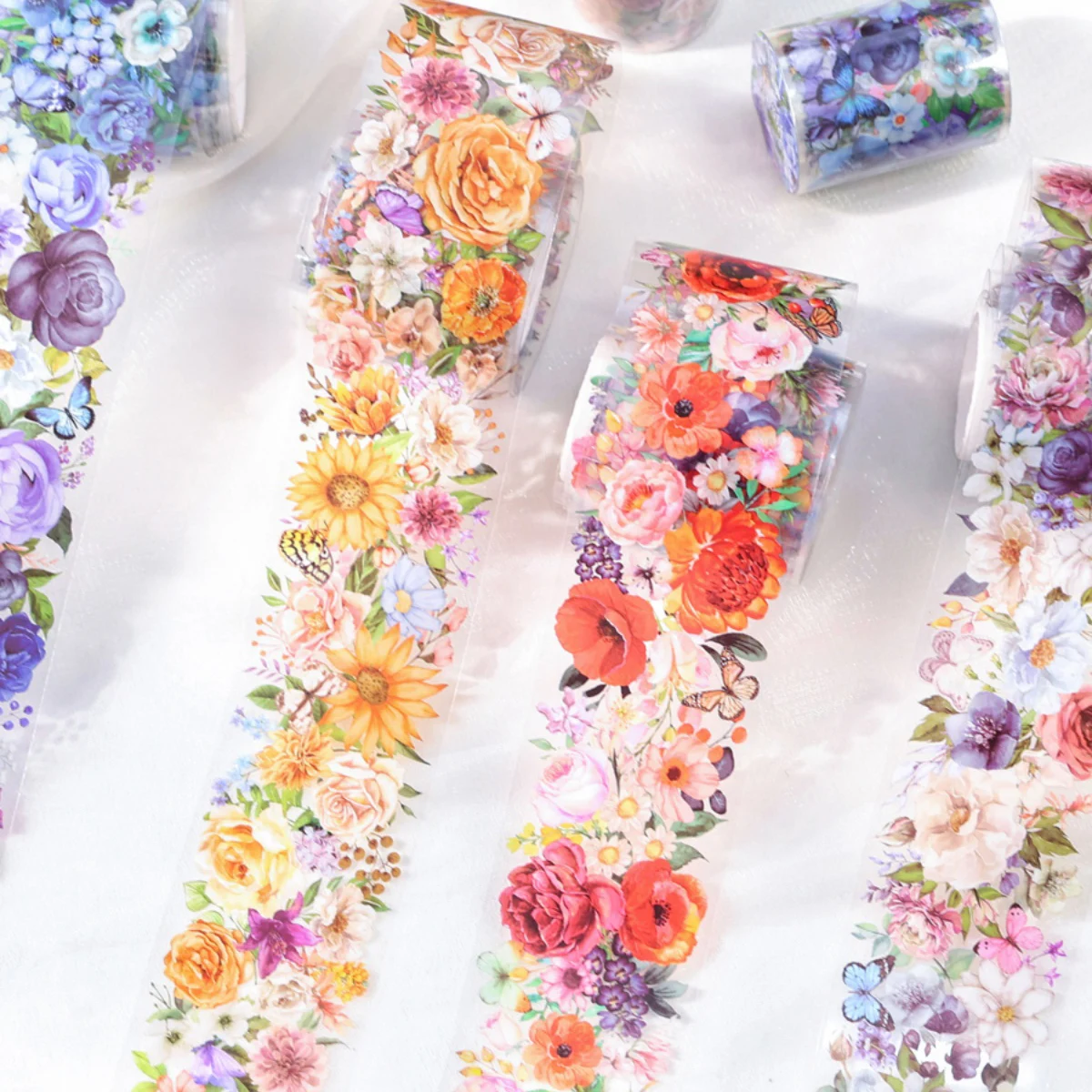 50mm*200cm Flower Season Poems Series Vintage Floral Landscaping PET Tape Creative DIY Journal Material Collage Stationery