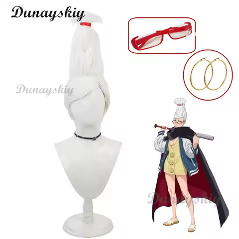 Anime Dandadan Seiko Ayase Cosplay Wig White Hair Earrings Glasses Santa Dodoria Heat-resistant Fiber Hair+Wig Cap Halloween