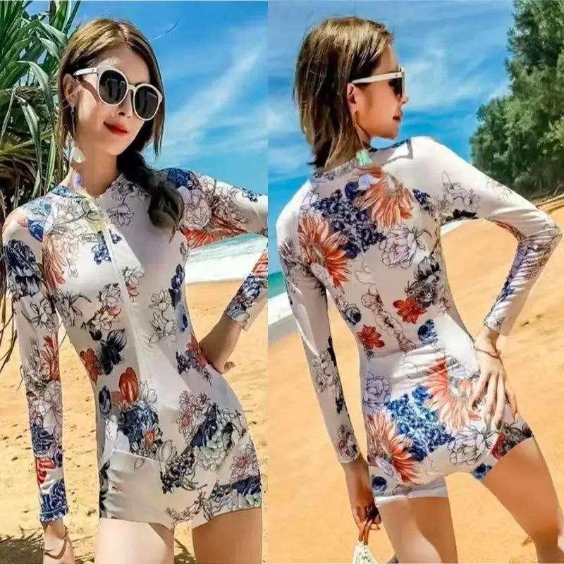 

Women's Long Sleeve One-Piece Swimsuit: Tummy Control, Slimming & Conservative for Snorkeling, Hot Springs & Sexy Bikini Style