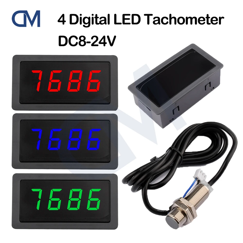 4-Digit LED Tachometer DC8-24V 10-9999RPM Motor RPM Counter Counting Tool with Hall Magnet Sensor NPN Switch