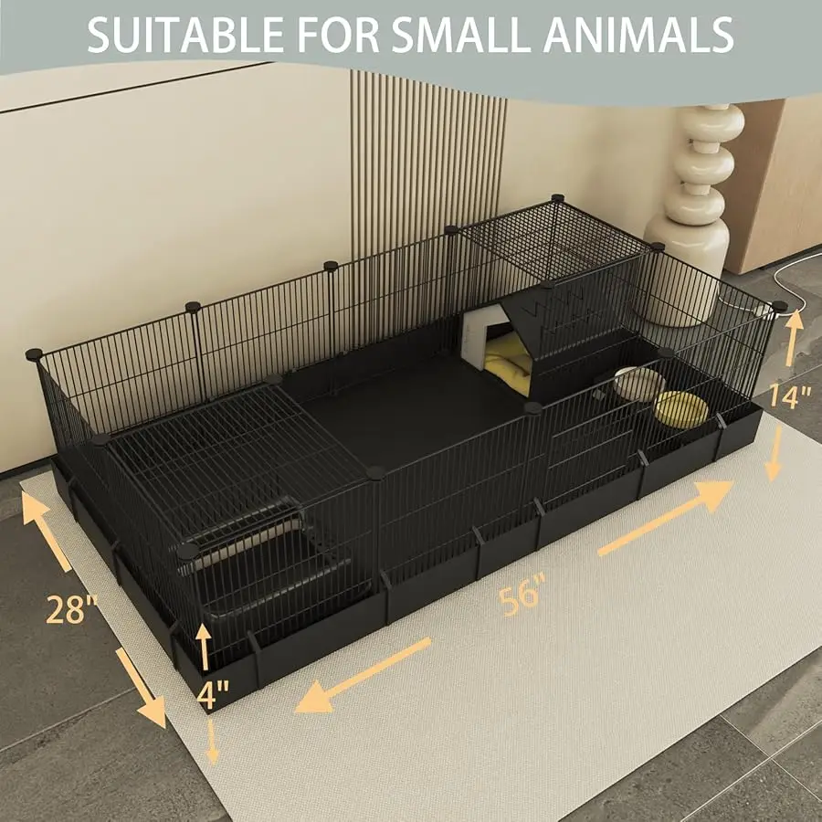 

DIY Guinea Pig Cages with Waterproof Can as Bottom,16 Panels Small Animal Cage Pet Playpen with Door for Bunny Turtle Hedgehog,I
