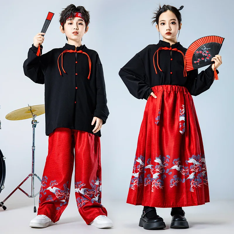 Children Clothing Street Dance Chinese Style Hanfu Dress Hiphop Jazz Dance Stage Wear Kids Cheerleading Performance Elementary