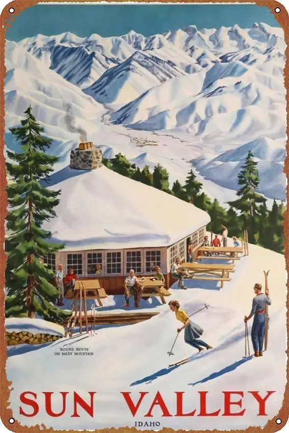 Sun Valley Idaho Original Ski Poster - Retro Plaque Metal Tin Sign Wall Decor Art for Garden Farmhouse Bathroom Home ,de14bB109