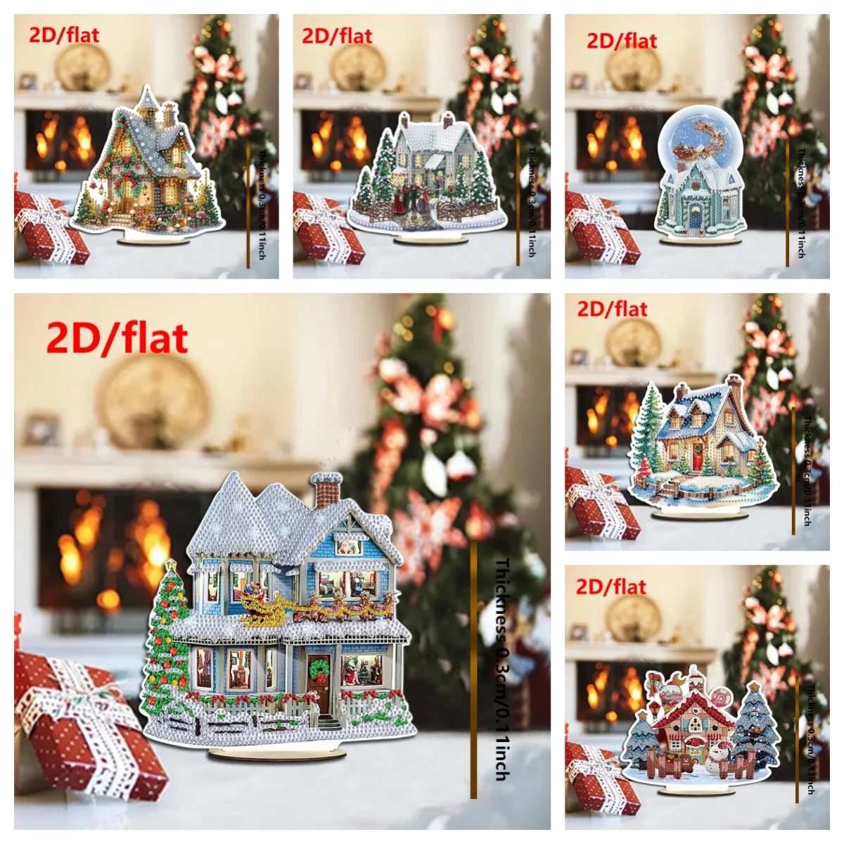 لوحة ماسية واحدة مصنوعة من زخرفة خشبية بطابع عيد الميلاد مناسبة للوضع على طاولة غرفة النوم العائلية كهدية للعام الجديد #5