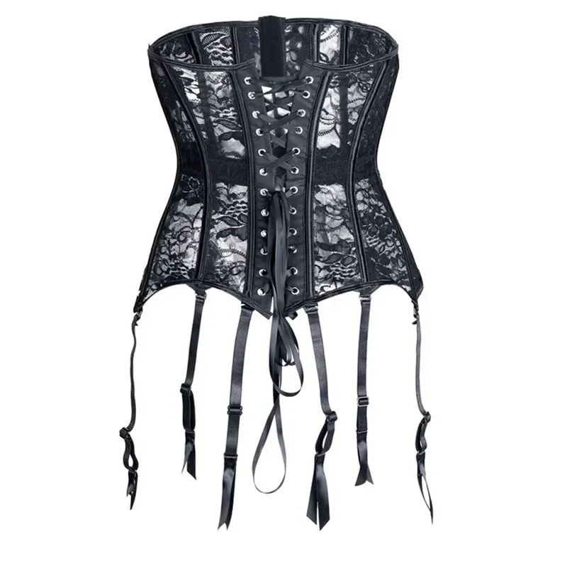 Sexy Women Corset Black Sheer Lace Underwire Open Cup Underbust Corselet Hollow Out Flower Mesh Waist Bustier