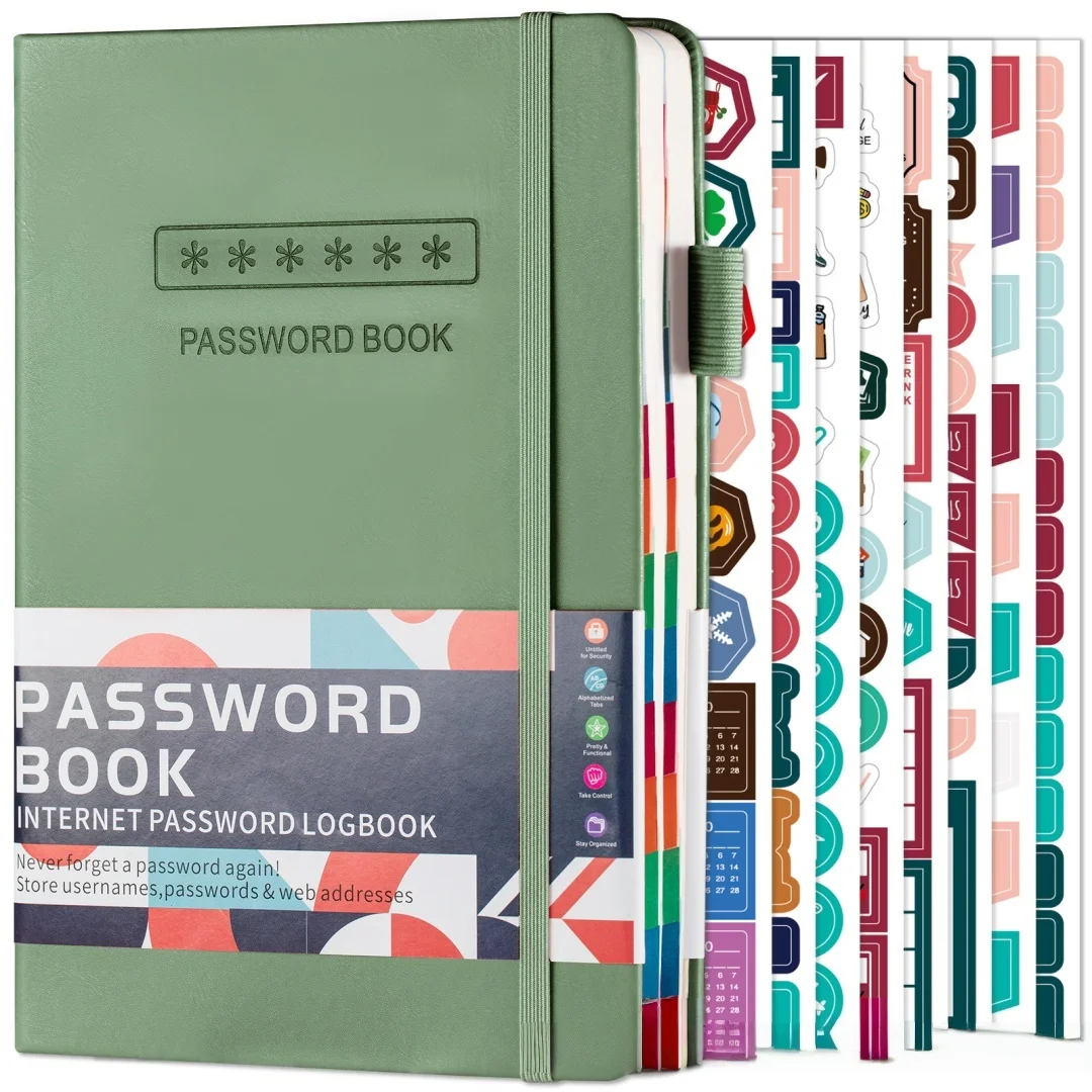 Password Book Internet Password Logbook With Stickers A5 230 Pages Leather Cover Notebook For Website Account Login Organizer