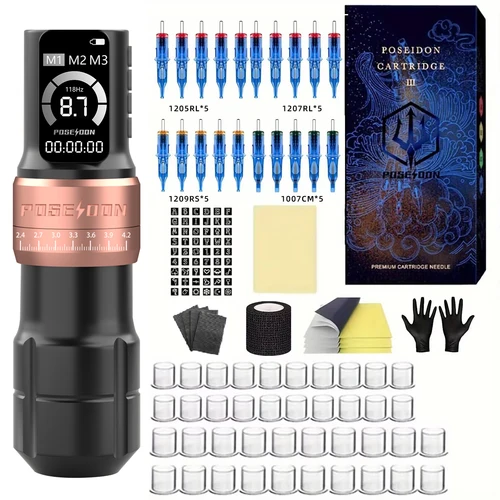 Imagen 2 del producto Kit de tatuaje POSEIDON, nuevo Kit de pluma de tatuaje ajustable para maquillaje permanente, Kit de máquina de tatuaje, gran oferta, Kit de pistola de tatuaje inalámbrica