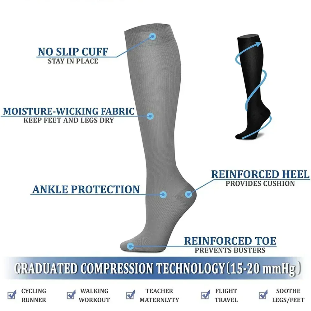 3/2Pairs Men Women Compression Breathable Anti Fatigue Sports Knee-High Socks Fit For Golf Rugby Hiking Driving Travel Flight