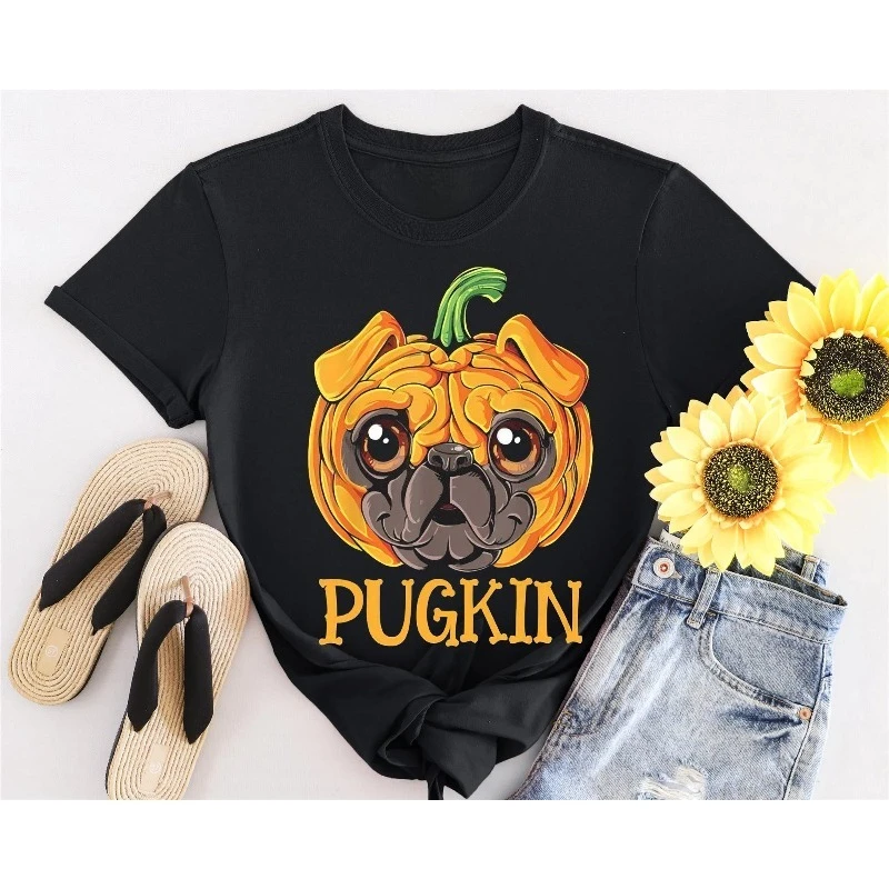 

Pugkin Pug Pumpkin Shirt Halloween Kids Boys Tshirt Children's and parent's clothing for both boys and girls