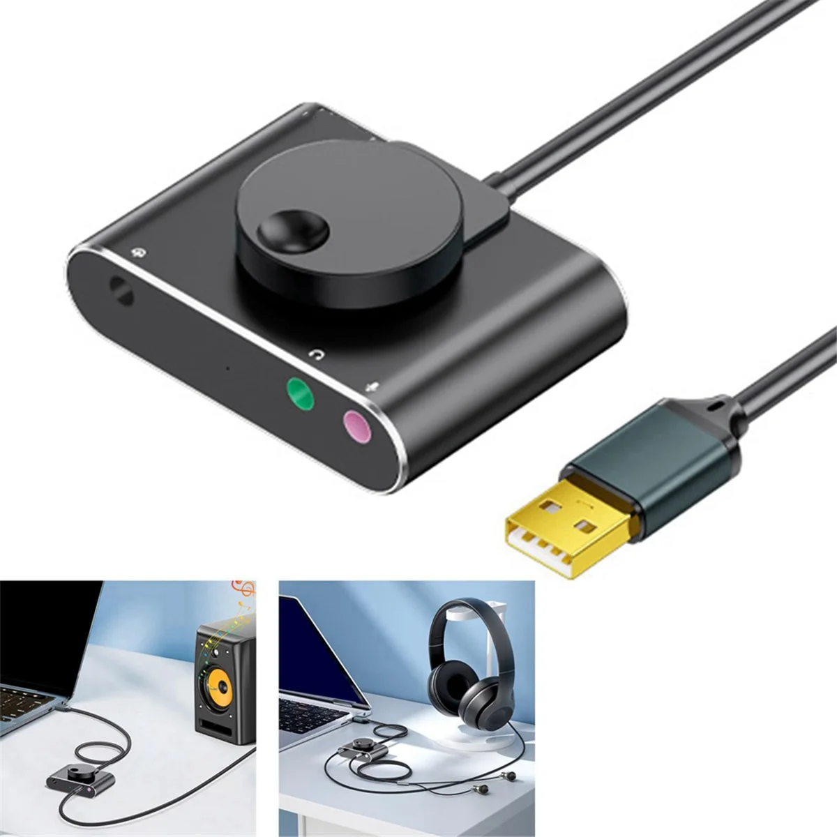 

BAAQ USB Внешняя звуковая карта 3,5 мм Гарнитура Микрофонный порт Аудиоконвертер без драйверов для настольных компьютеров и ноутбуков Черно-серый