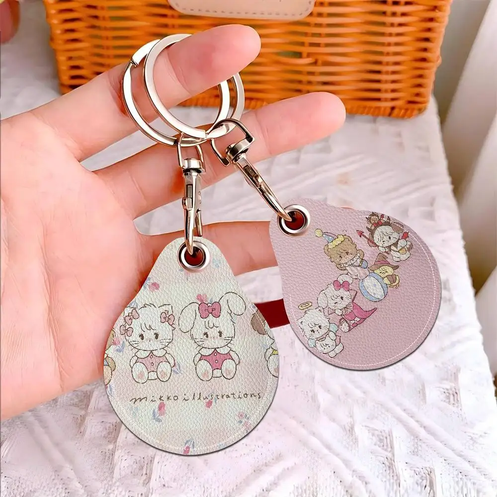 Cute Cat Mikko I-illustrations Leather Access Card Holder, Water Drop Keychain, Bus Card Elevator Induction Protective Cover
