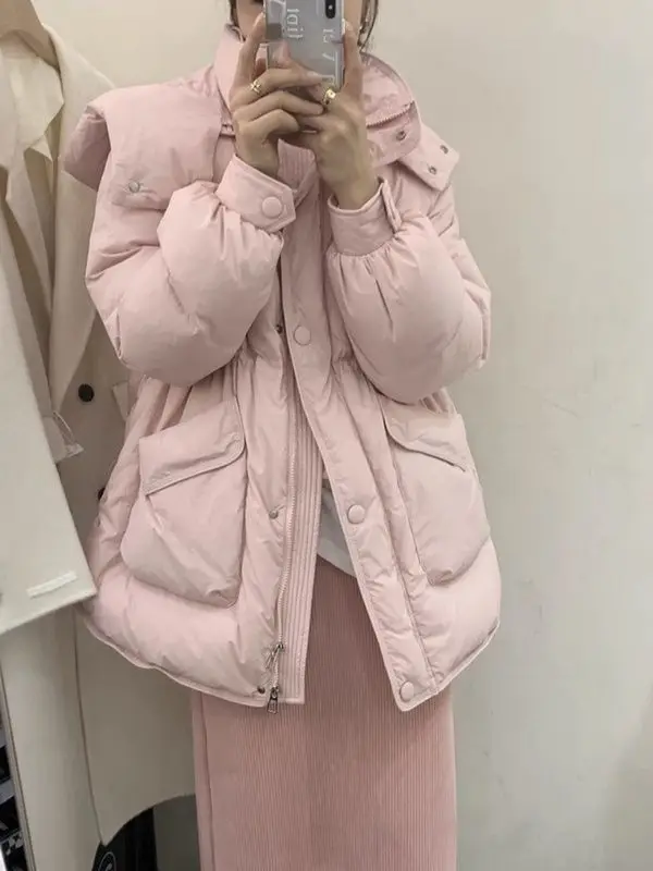 2025年冬 レディース ダウンジャケット 通勤 フード付き ホワイトダックダウン 暖かいジャケット