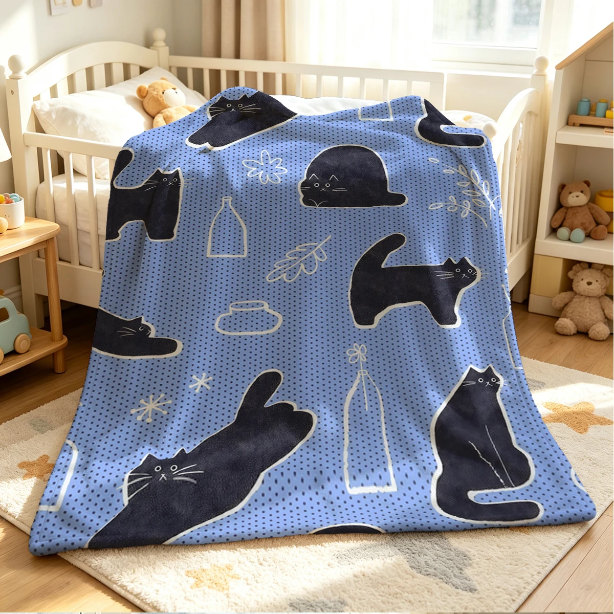 Cat Garden Flannel Blanket Warm Soft Halloween Christmas Couch Warm Cozy Decorative Decor Gift for All Season