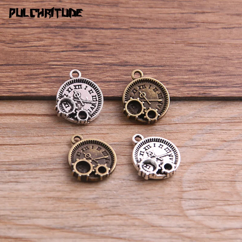 12PCS 14*16mm Two Color Vintage Metal Zinc Alloy Steampunk Clock Charms Fit Jewelry Pendant Charms Makings