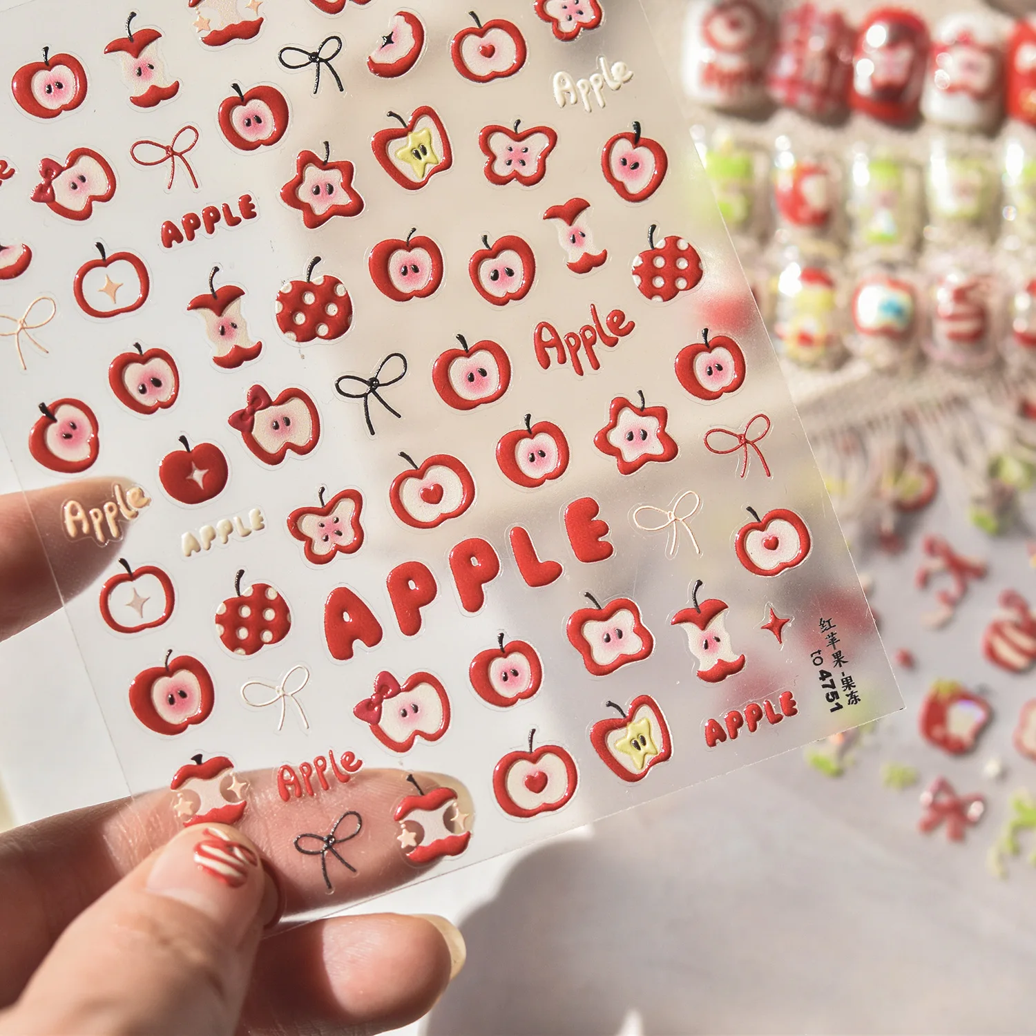 5D Jelly Red Apple Nail Art Aufkleber Cartoon Apple Slice Kawaii Obst Süße süße selbstklebende Dekoration Maniküre Aufkleber DIY – Detail 8