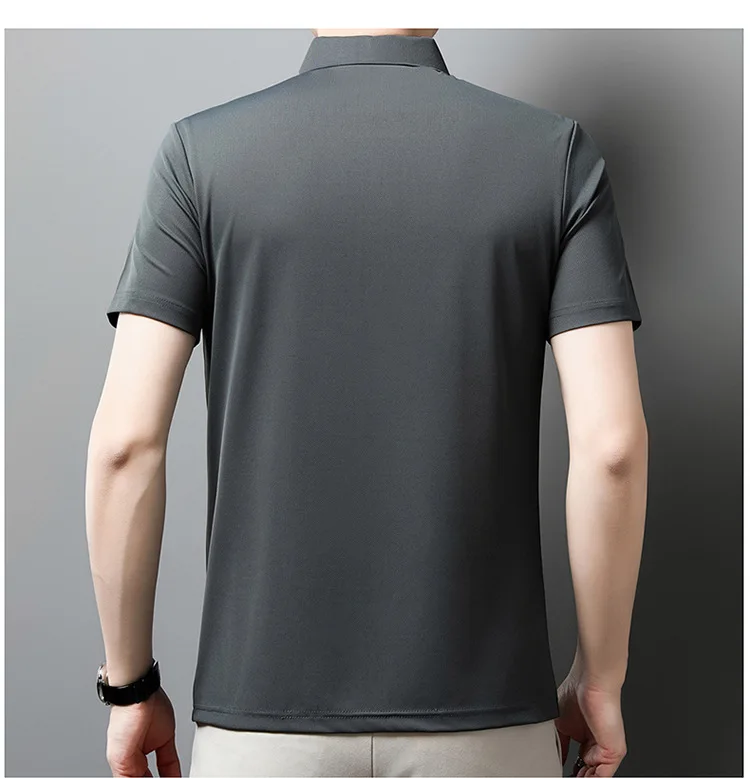 2024 New Summer Ice Silk Embroidery Polo ShirtLapel Elasticity T-shirt Korean Fashion Short Sleeve Business Casual Men Clothing