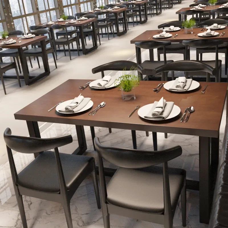 for Nordic Retro Solid Wood Dining Table and Chairs Industrial Style Bar Coffee Hall Table and Chair Set Western Restaurant