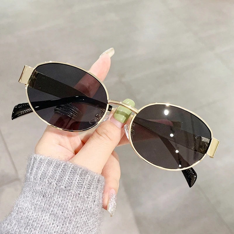 New Retro Pilot Oval Sunglasses Women Men Brand Designer Round Punk Gold Metal Frame Driving Shades Sun Glasses Clear Lens UV400