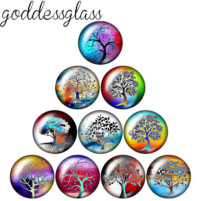 New Colorful Gradient Tree of Life 10pcs 12mm/18mm/20mm/25mm Round photo glass cabochon demo flat back Making findings