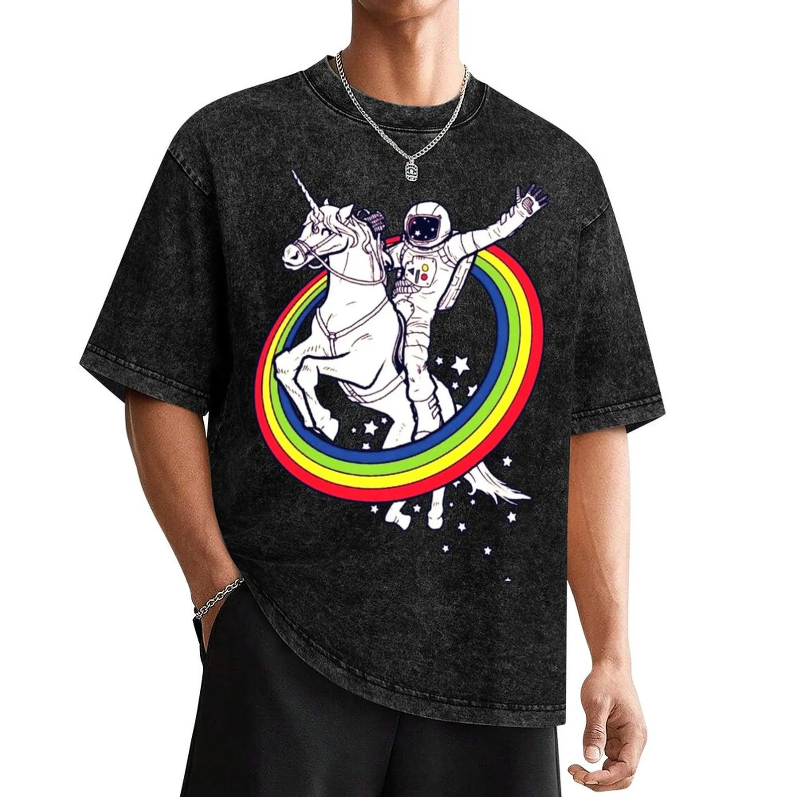 Astronaut Riding Unicorn Throw The Rainbow T-Shirt anime t shirts custom shirt boys animal print funny t shirts men