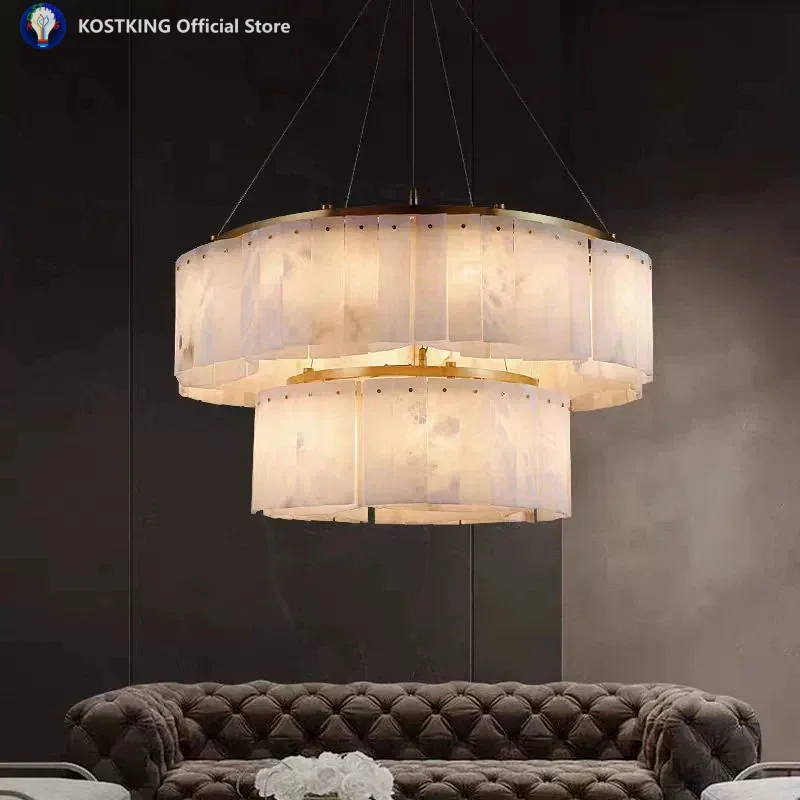 Modern Luxury Spanish Marble Chandelier  Nordic Designer Living Room Master Lighting Brass Snowflake Stone Lamp