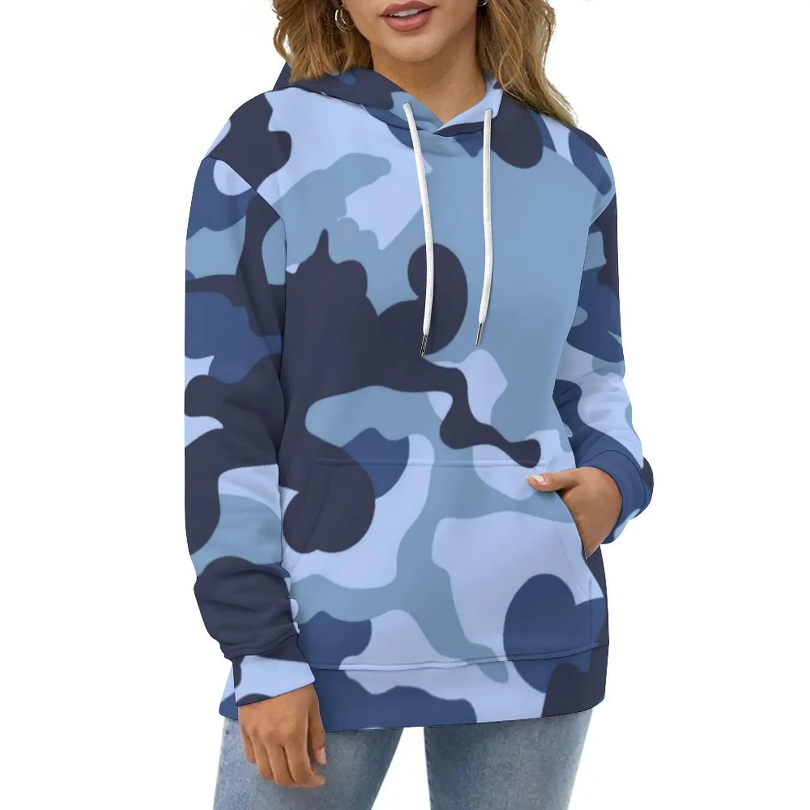 

Blue Camo Hoodies Long Sleeve Military Camouflage Print Y2k Casual Hoodie Autumn Classic Oversized Graphic Loose Sweatshirts