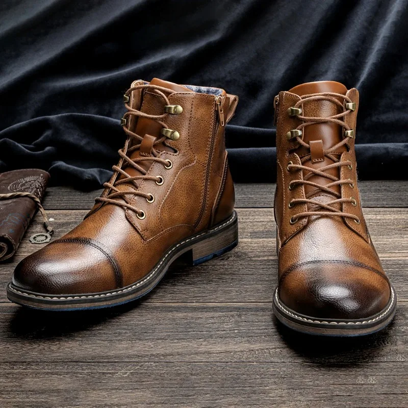 Tamanho 7 ~ 13 Botas masculinas retrô 2023 Moda Confortável Botas de couro de primavera
