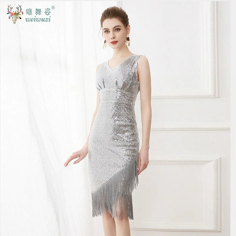 섹시한 등이 파인 블랙 시퀸 성인 여성 하이웨이스트 슬림핏 롱 스커트 우아한 태슬 브라이즈메이드 프롬 이브닝 드레스