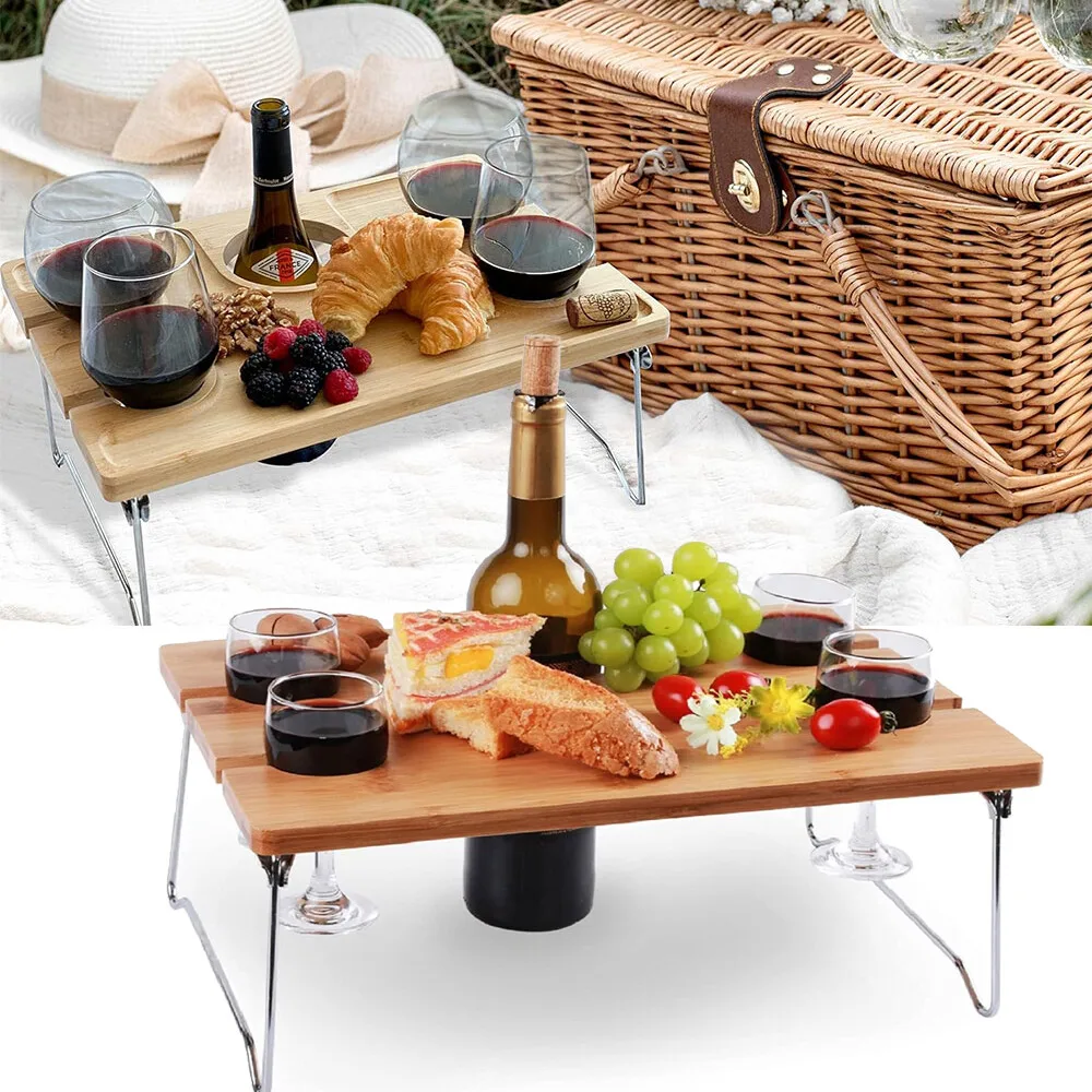 

Summer Beach Foldable Compact Table With Bottle and Glass Holder For Camp Picnic