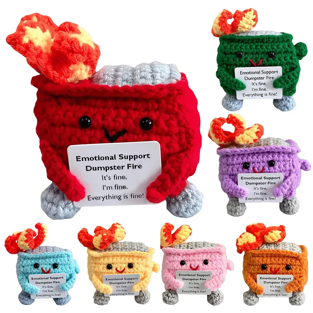 Emotional Support Dumpster Fire with Encouraging Card Positive Crochet Dumpster Fire Funny Gifts for Friends Coworker