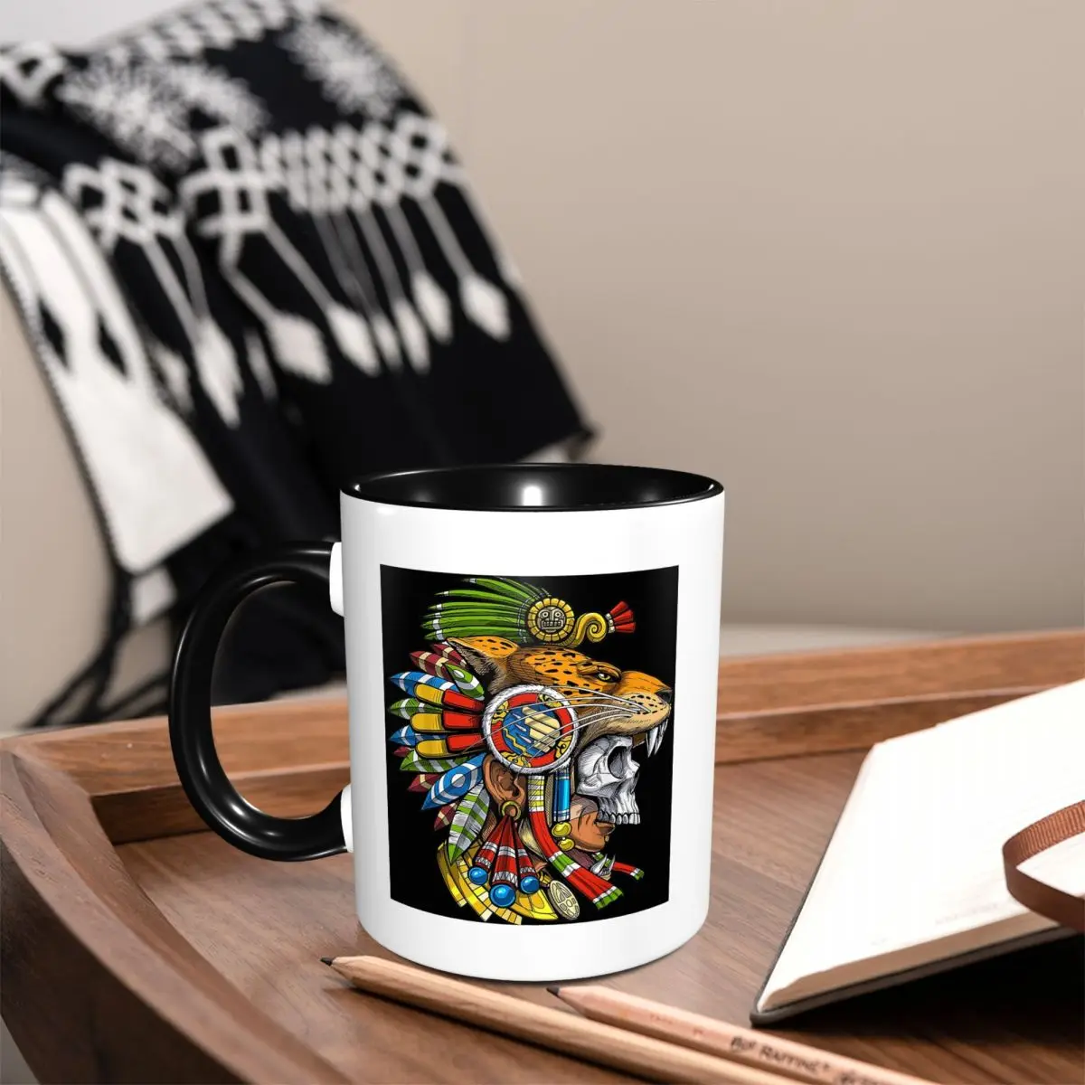Aztec Skull Jaguar Warrior Mask Mayan Mythology Aztec Mask Mug Ceramic Coffee Cups Tea Mugs Milk Cup Drinkware Gifts for Friend