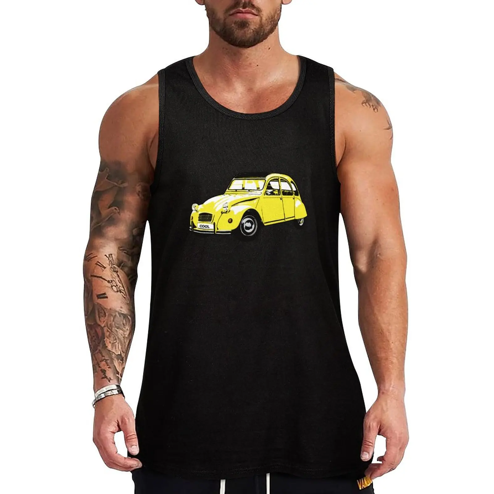 Yellow Classic French Car Tank Top Clothing Men's fitness t-shirt