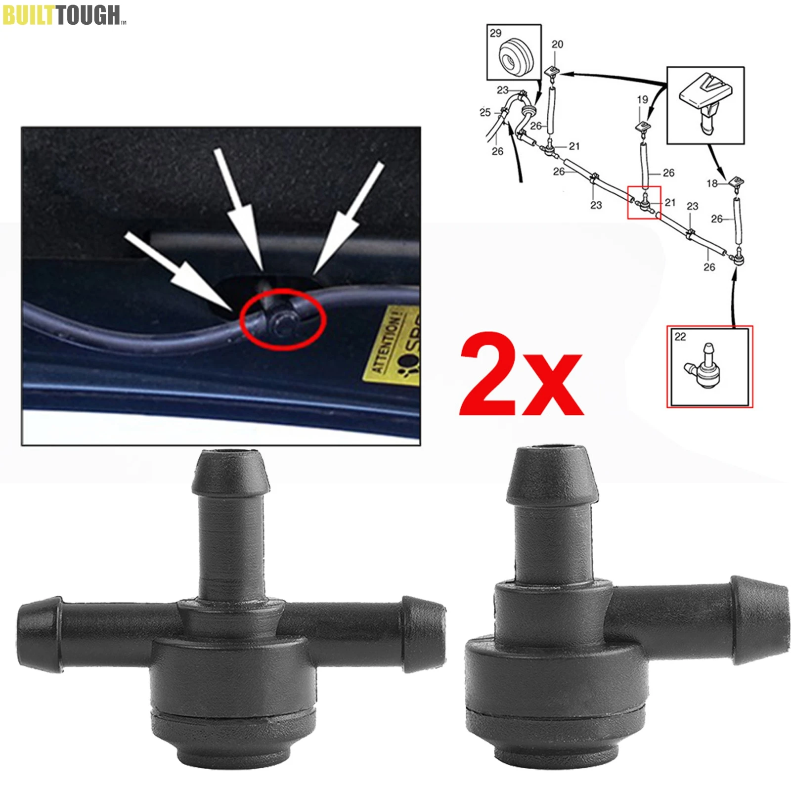 2Pcs/Set Windshield Washer Connector Hose Valve Check 9178895 31391513 For Volvo C30 C70 S40 S60 S70 S80 V50 V70 XC60 XC70 XC90