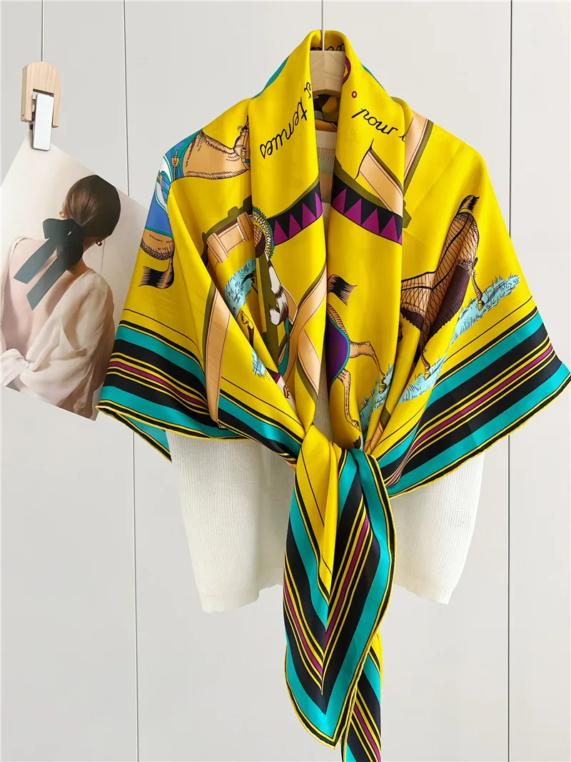 High-grade twill silk scarf women's spring and summer new mulberry silk large square scarf travel large shawl scarf dual-purpose