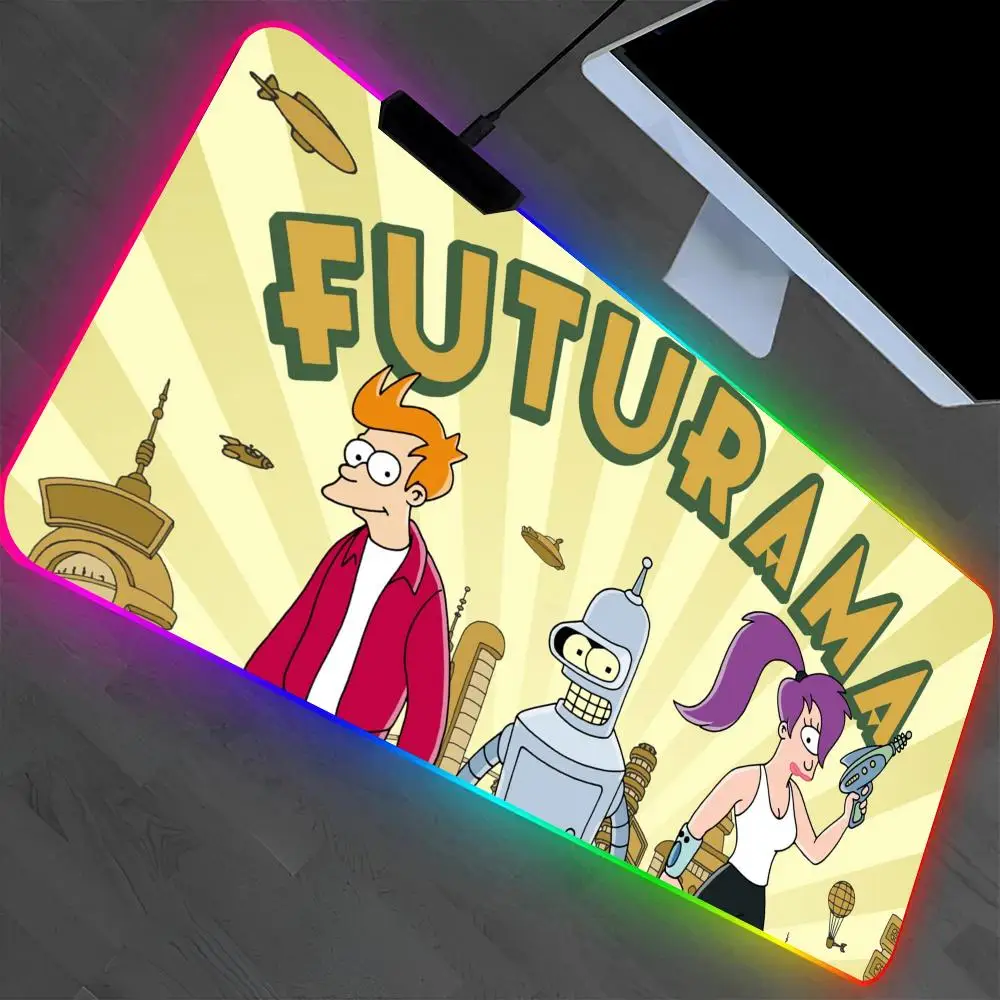 

F-Futurama Mouse Pad Laptop Mat Gaming RGB Anime Mousepad Backlit Gamer Girl Cartoon Table Pads Deskpad