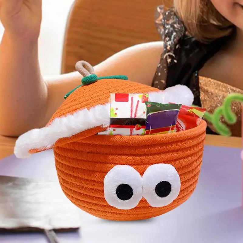 Halloween Dust-Proof Woven Basket Persimmon Shape Woven Basket Pumpkin Woven Basket Cute Storage Basket With Eyes Home Supplies