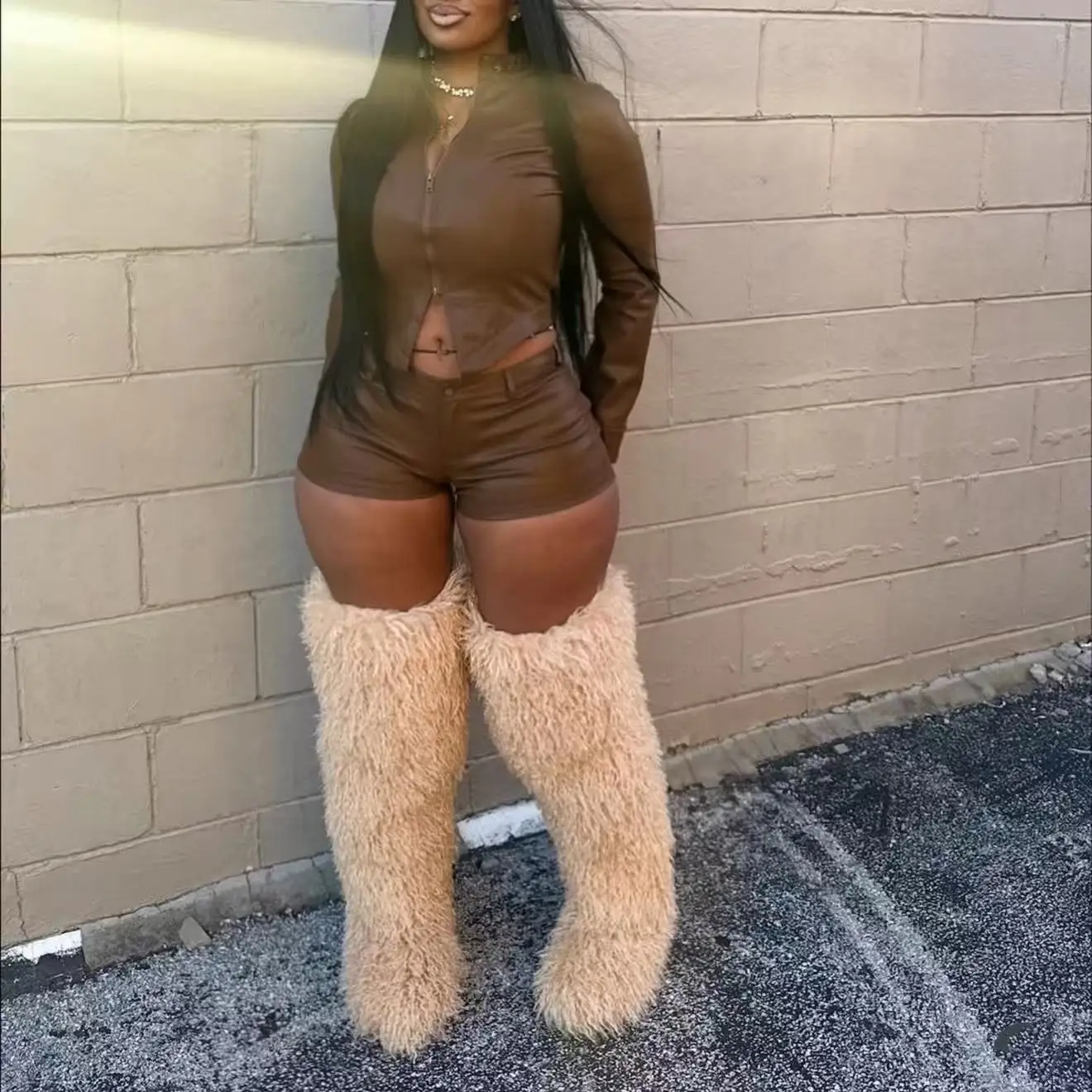 

72CM Ladies Faux Fur Thigh High Boots Popular Spice Girl Winter New Snow Boots For Women