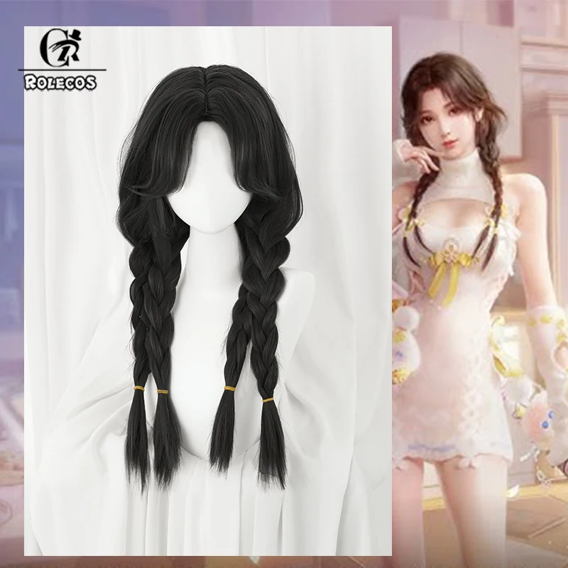 

ROLECOS 2025 Valentine's Day Heart Beat Kurumi Hutao Lolita Wig 55cm Black Multiple Braids Wigs Heat Resistant Synthetic Hair