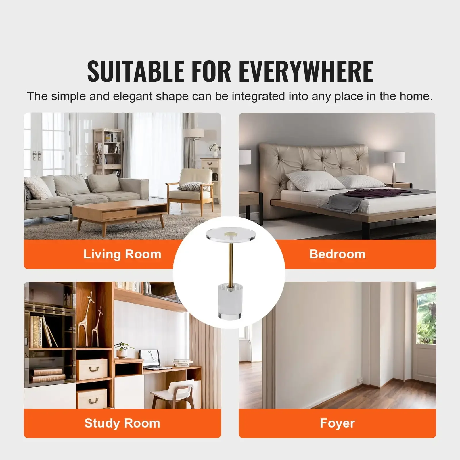 Mesa final de acrílico transparente, mesa lateral de acrílico com base sólida, mesa redonda de 11,9 x 11,9 polegadas