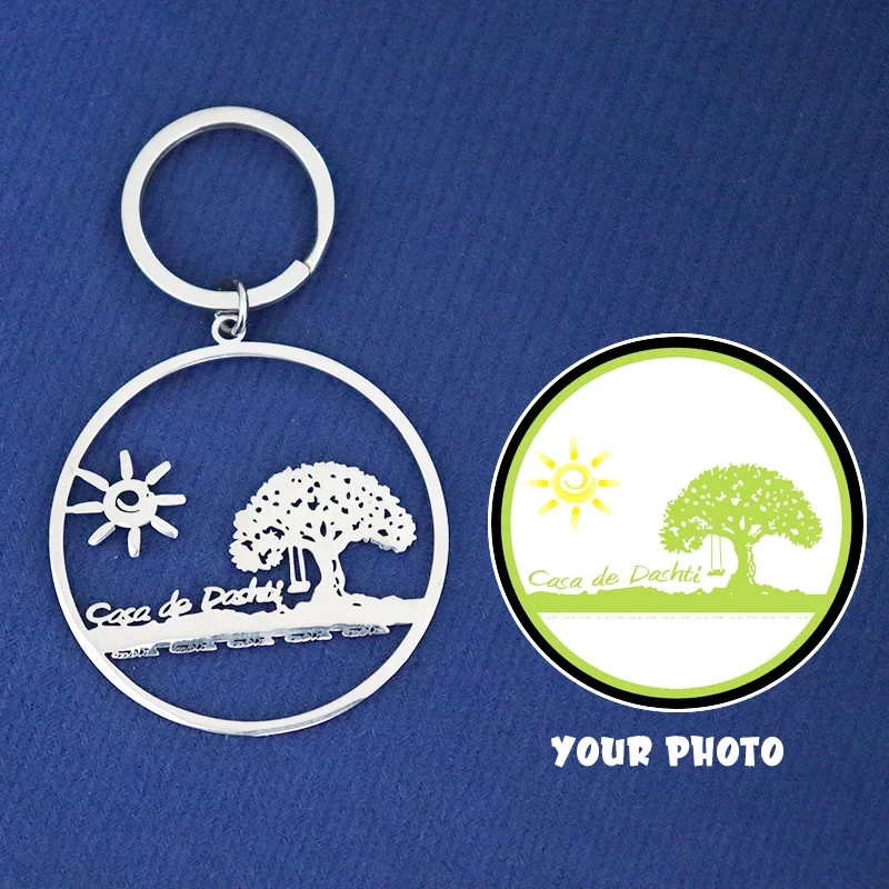 

Custom 45mm Photo Keychain Personalized Kids Drawing Picture Keyring Customized Company Logo Souvenir Commemorative Metal Gift
