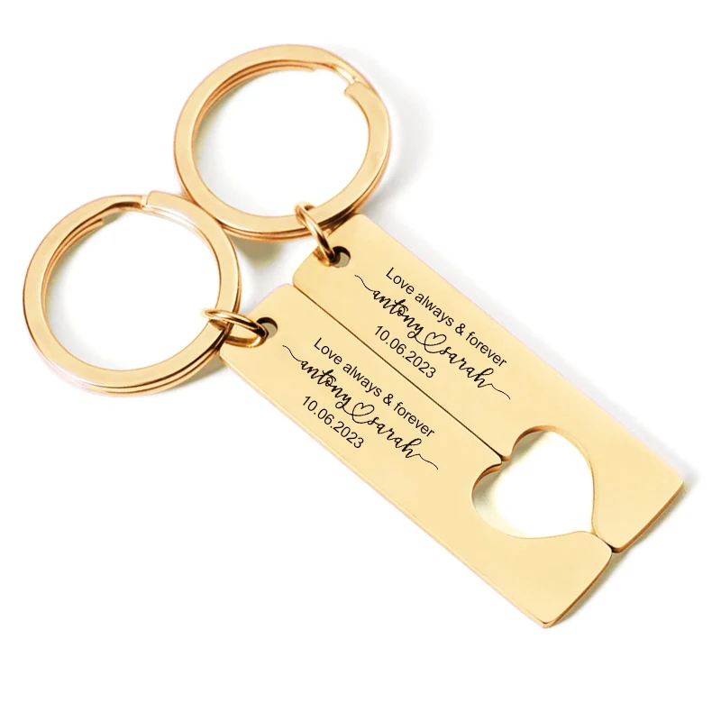1 Pair Custom Engrave Keychain Personalized Couple Name Date Number Keyring Stainless Steel Jewelry For Man Women Birthday Gift