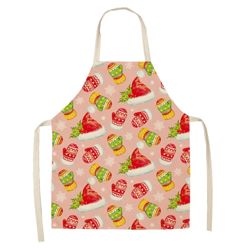 Christmas Pattern Linen Hand Wipe Waist Apron Home Festival Decoration Kitchen Cleaning Tools Catering Work Clothes фартук