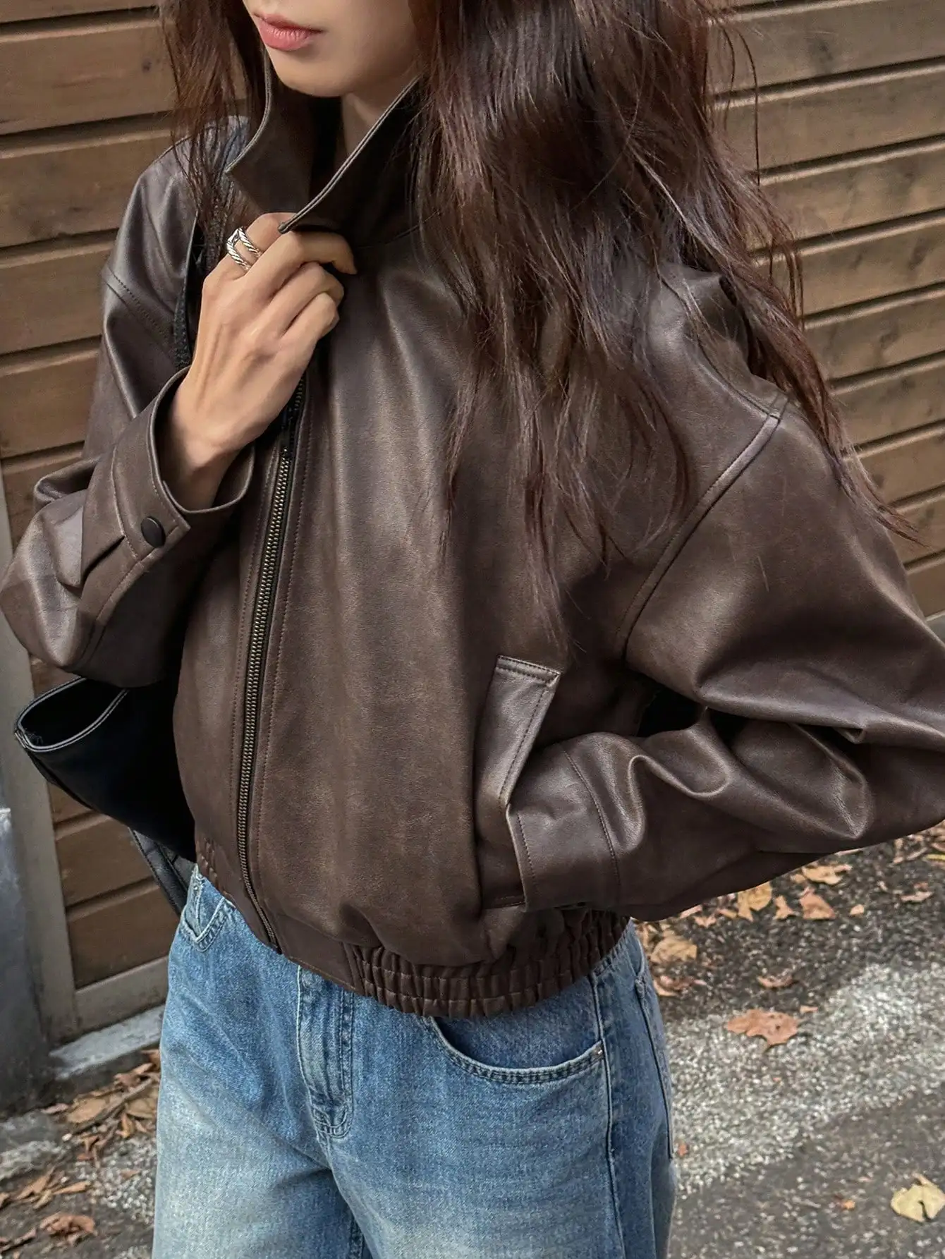 DAZY Spring New Vintage leren jas, korte stijl, normale pasvorm, damesjas voor Valentijnsdag herfst, winter