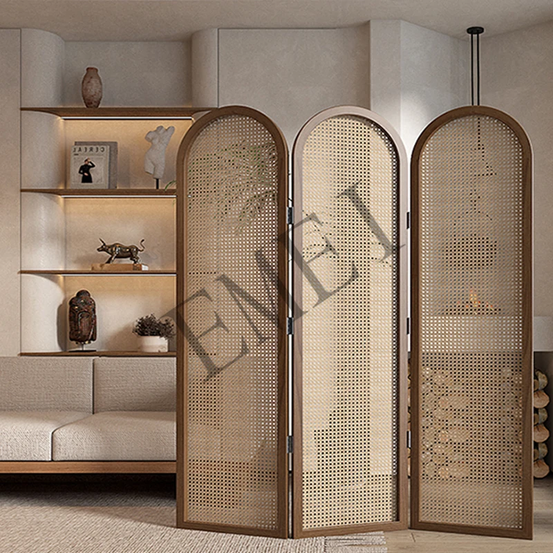 Japanese-style simple screen partition folding mobile rattan home entry office simple shelter