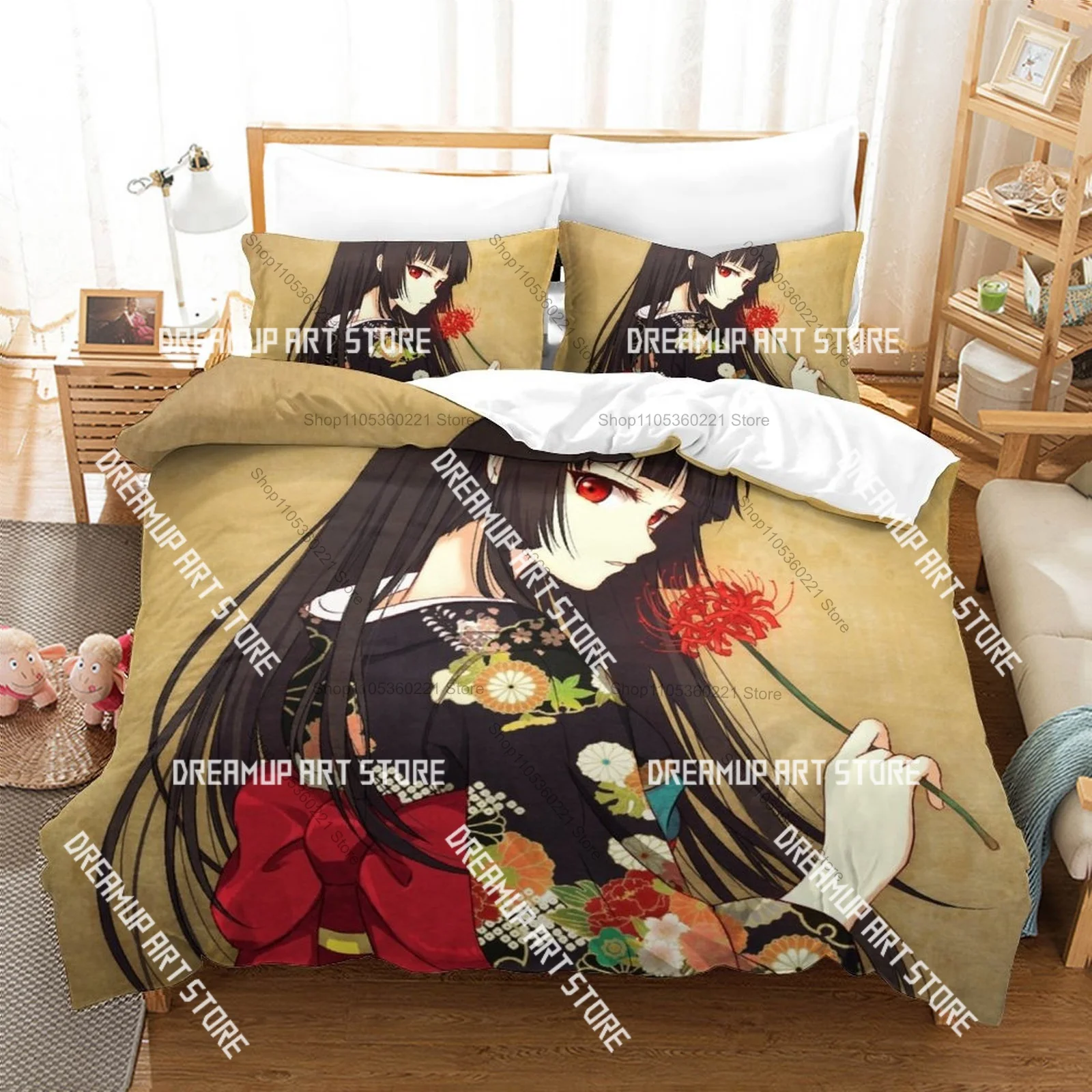 3D Printed Hell Girl Jigoku Shoujo Bedding Set for Boys Girls Duvet Cover Pillowcase Twin Queen King Full Single Double Sizes