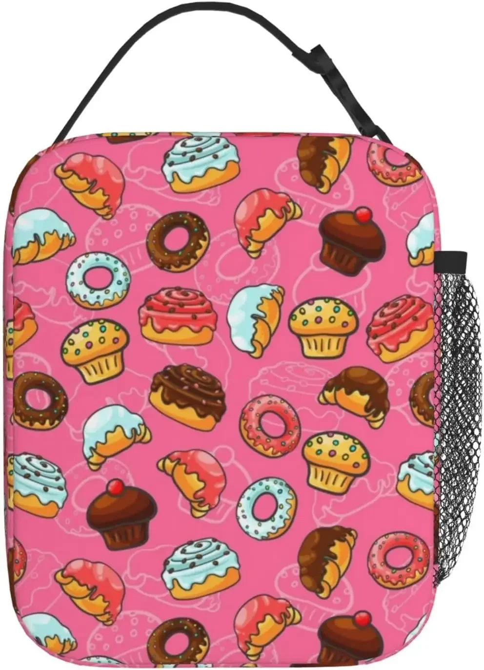 Cute Donuts Lunch Bag Girls Portable Lunch Box Insulated Lunch Tote Bag For Work Travel Picnic Reusable Cooler Tote Bag