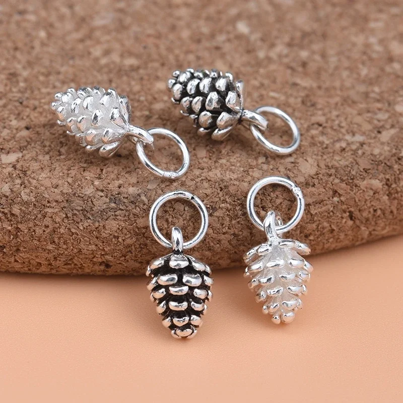 S925 sterling silver Thai silver diy accessories cute small pine cone pendant handmade beaded material bracelet necklace pendant