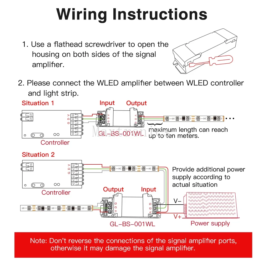 WLED Signal Amplifier Booster 10m Extension LED Strip Enhancer MAX 20A for WS2811 WS2812 SK6812 Digital Controller GL-BS-001WL